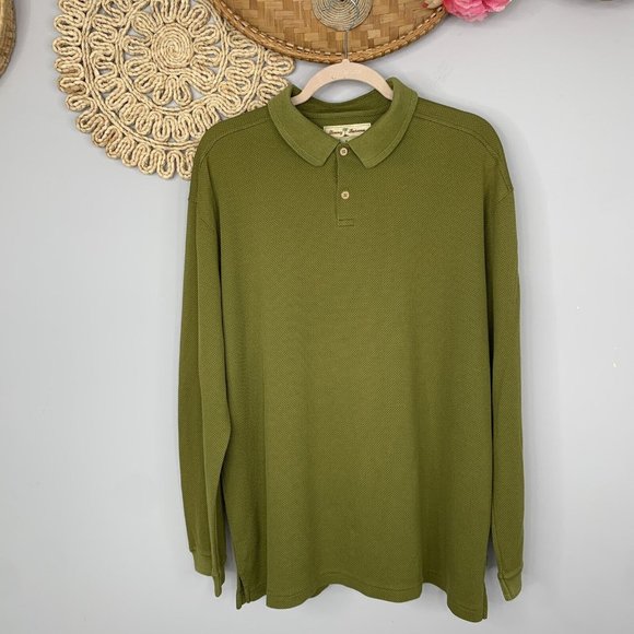 Tommy Bahama Other - Tommy Bahama Mens Shirt Green Extra Large Silk Cotton Casual Long Sleeve Polo